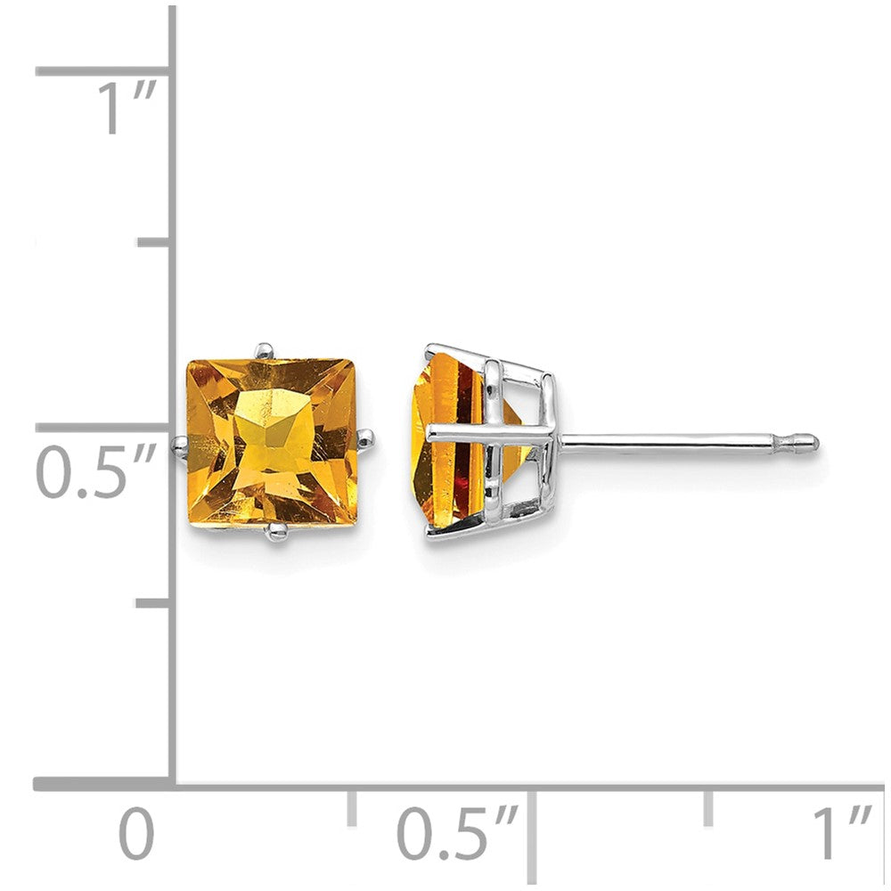 14k White Gold 6mm Princess Cut Citrine Earrings
