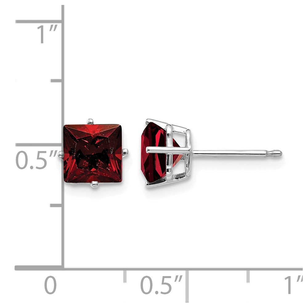 14k White Gold 6mm Princess Cut Garnet Earrings