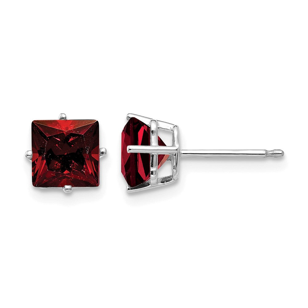 14k White Gold 6mm Princess Cut Garnet Earrings