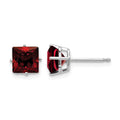 14k White Gold 6mm Princess Cut Garnet Earrings