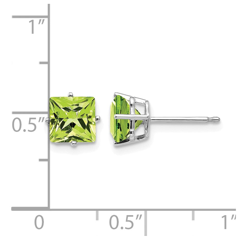 14k White Gold 6mm Square Step Cut Peridot Earrings