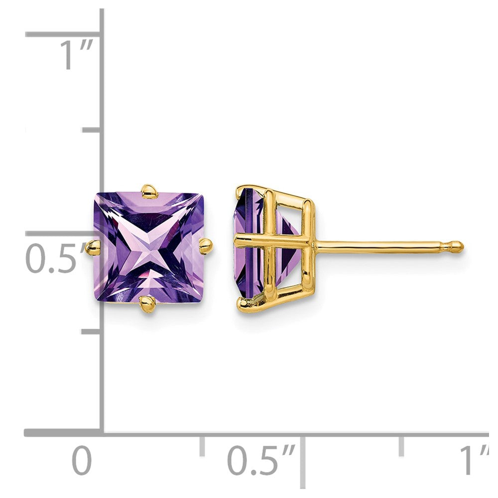 14k 7mm Princess Cut Amethyst Earrings