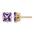 14k 7mm Princess Cut Amethyst Earrings