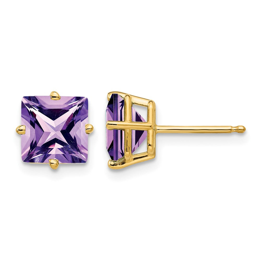 14k 7mm Princess Cut Amethyst Earrings
