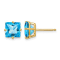 14k 7mm Princess Cut Blue Topaz Earrings