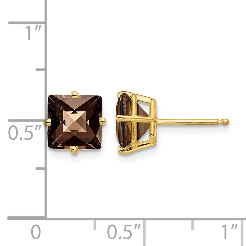 14k 7mm Square Checker-Cut Smoky Quartz Earrings