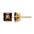 14k 7mm Square Checker-Cut Smoky Quartz Earrings