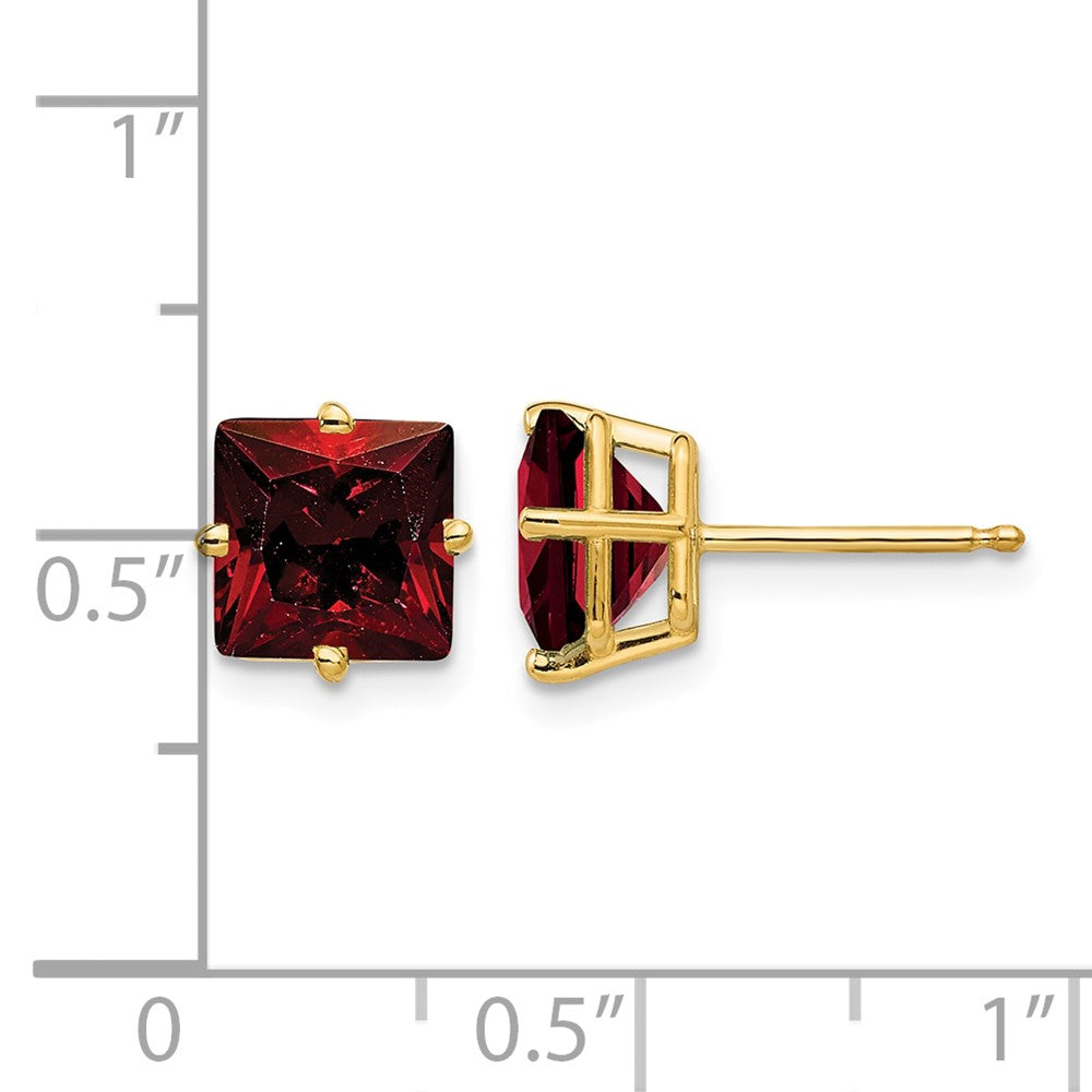 14k 7mm Princess Cut Garnet Earrings