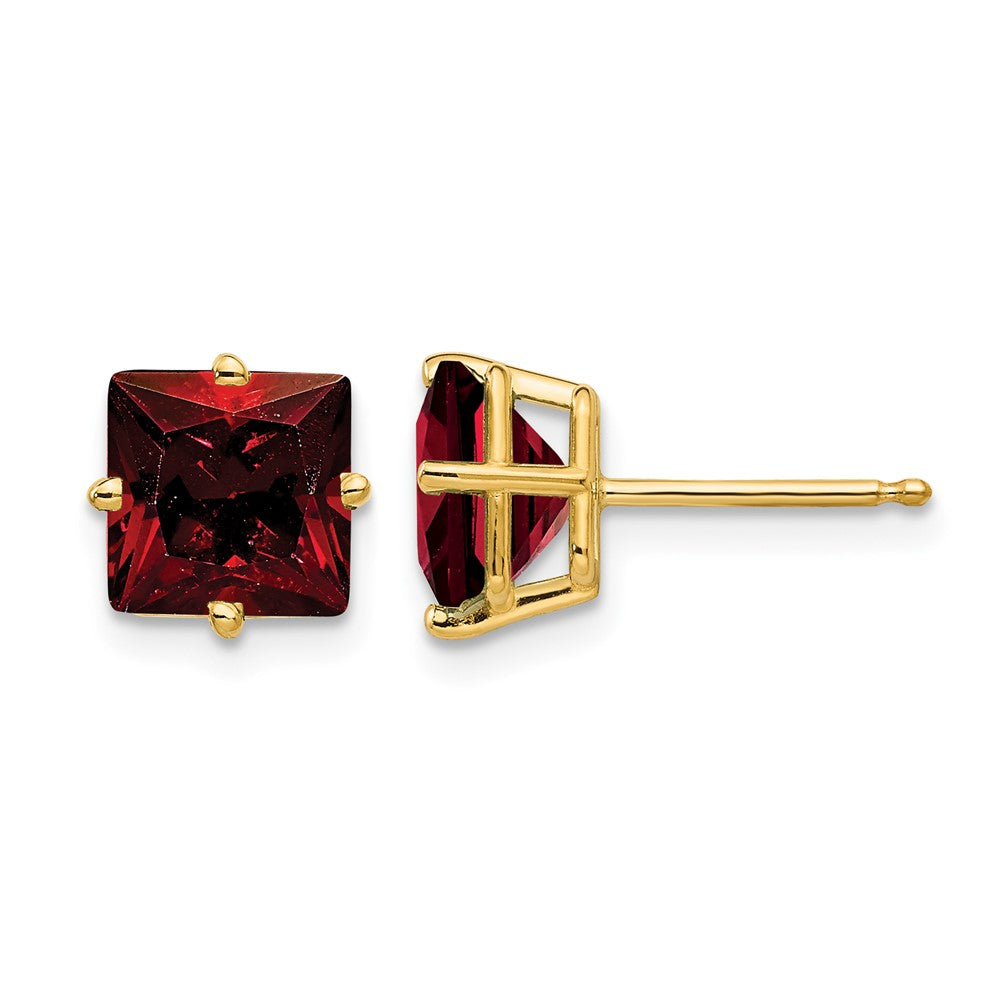 14k 7mm Princess Cut Garnet Earrings