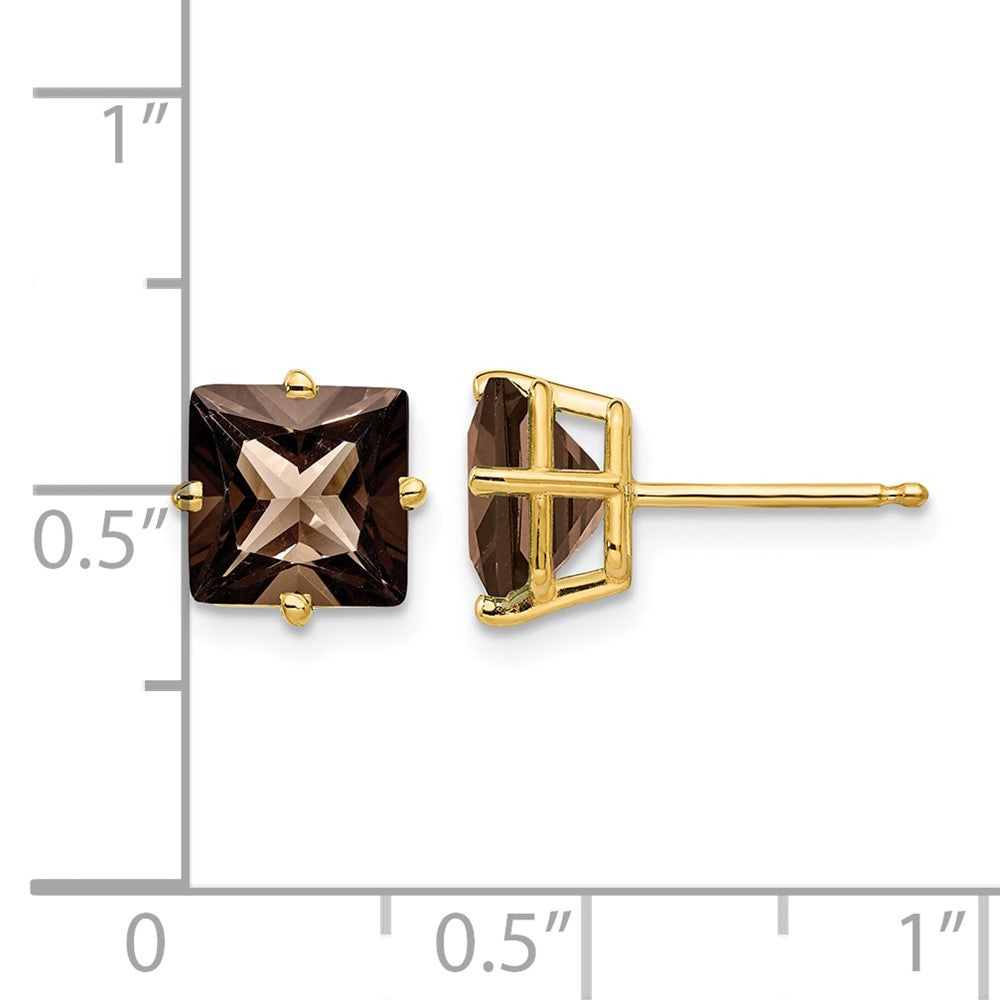14k 7mm Square Smoky Quartz Earrings