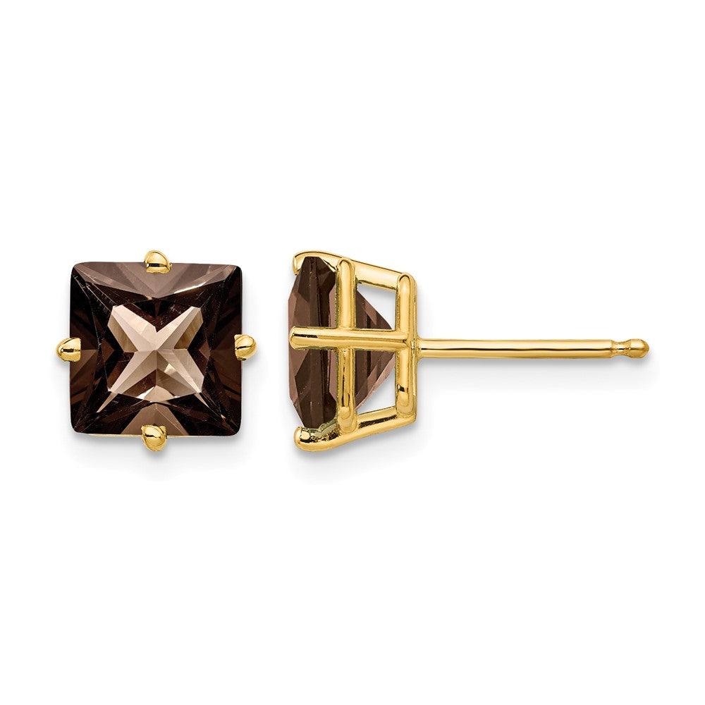 14k 7mm Square Smoky Quartz Earrings
