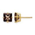 14k 7mm Square Smoky Quartz Earrings