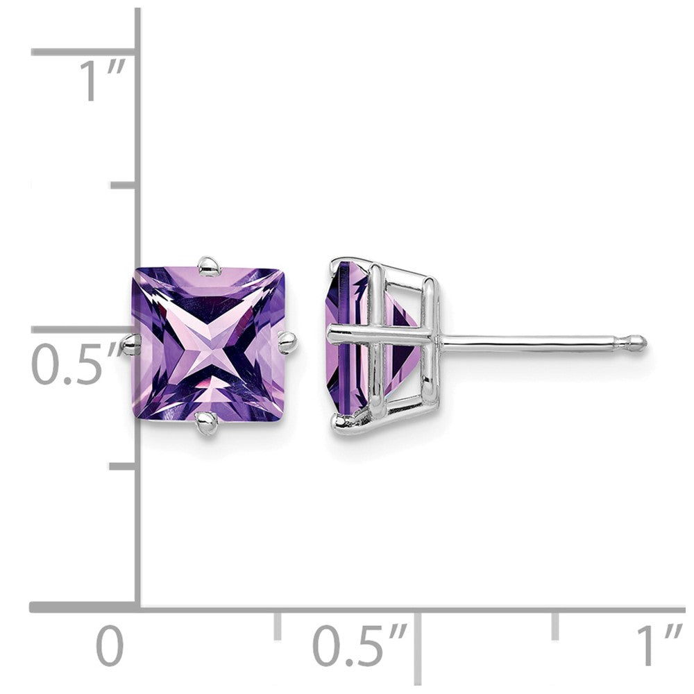 14k White Gold 7mm Princess Cut Amethyst Earrings
