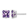 14k White Gold 7mm Princess Cut Amethyst Earrings