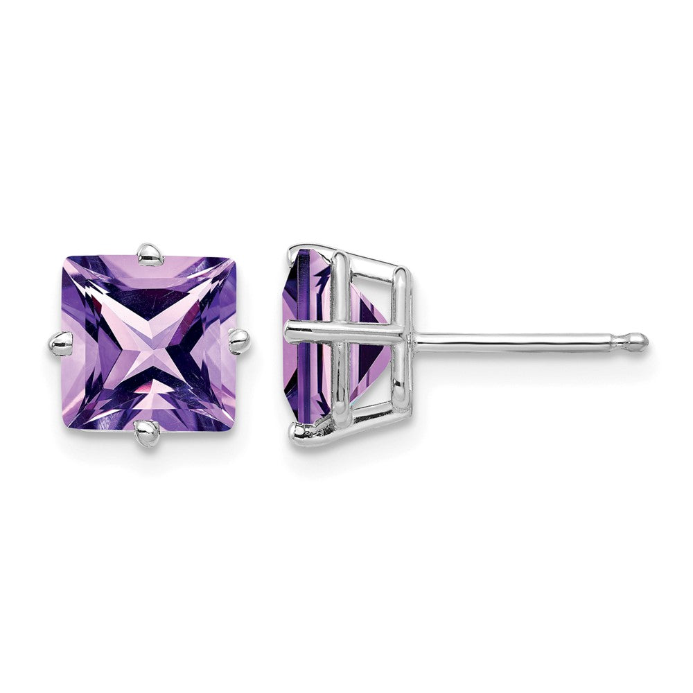 14k White Gold 7mm Princess Cut Amethyst Earrings