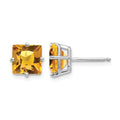 14k White Gold 7mm Princess Cut Citrine Earrings