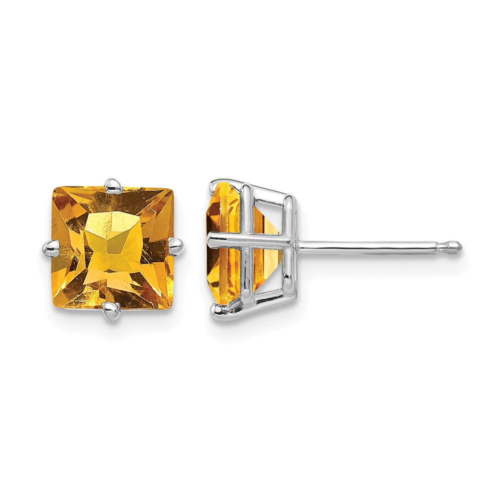14k White Gold 7mm Princess Cut Citrine Earrings