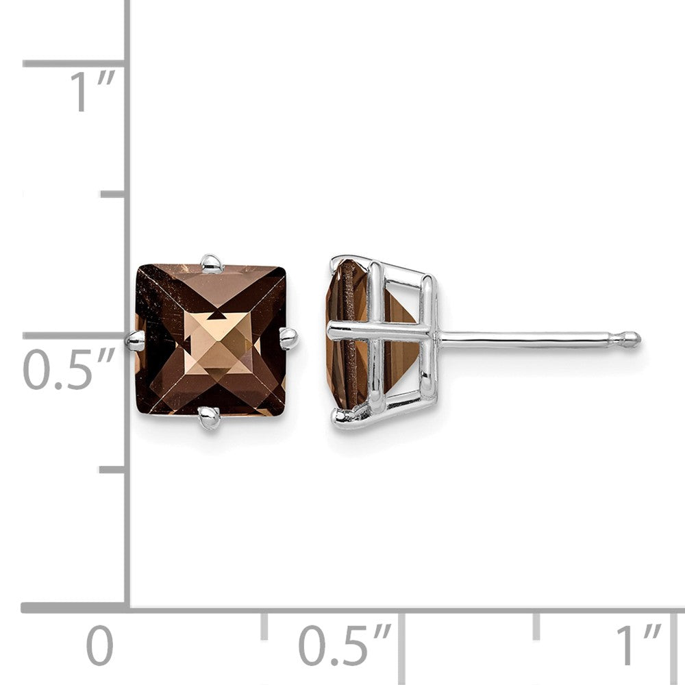14kw 7mm Square Checker-Cut Smoky Quartz Earrings