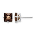 14kw 7mm Square Checker-Cut Smoky Quartz Earrings