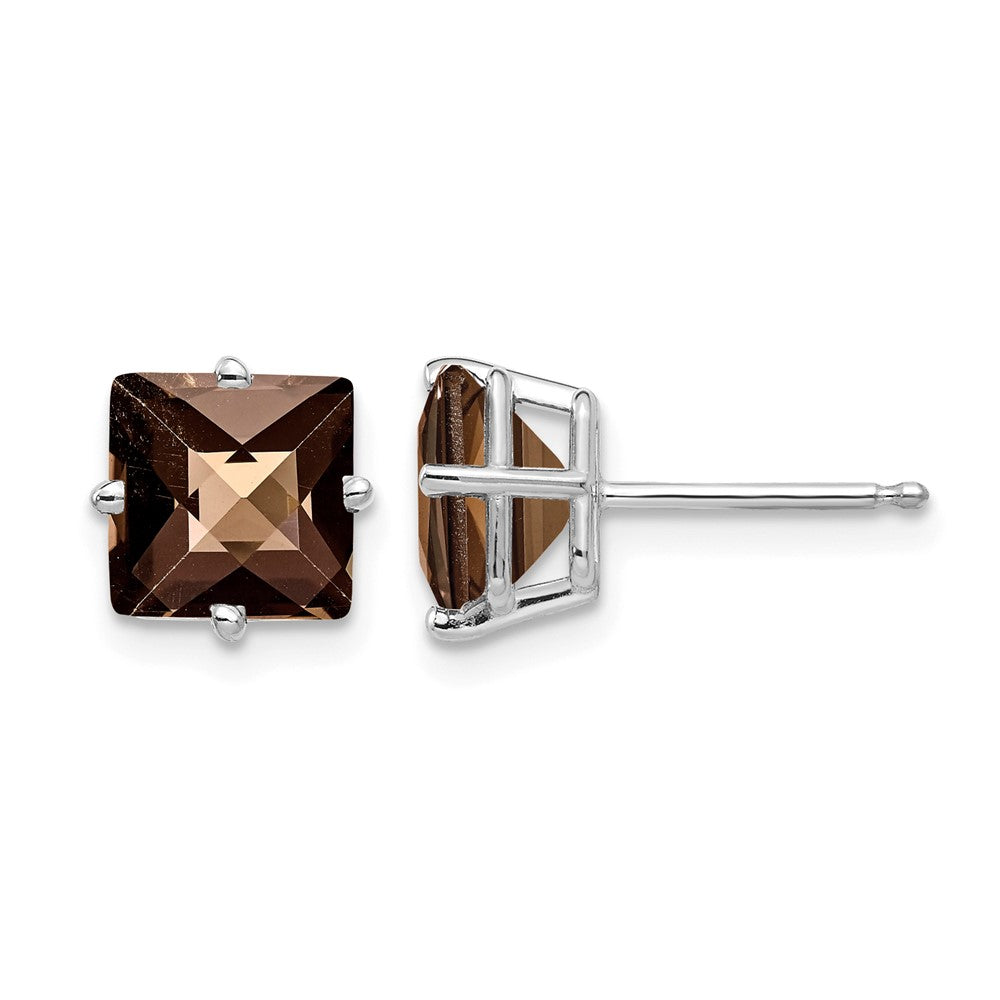 14kw 7mm Square Checker-Cut Smoky Quartz Earrings