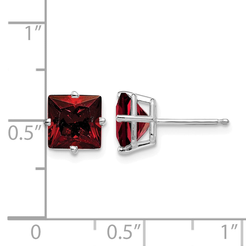 14k White Gold 7mm Princess Cut Garnet Earrings
