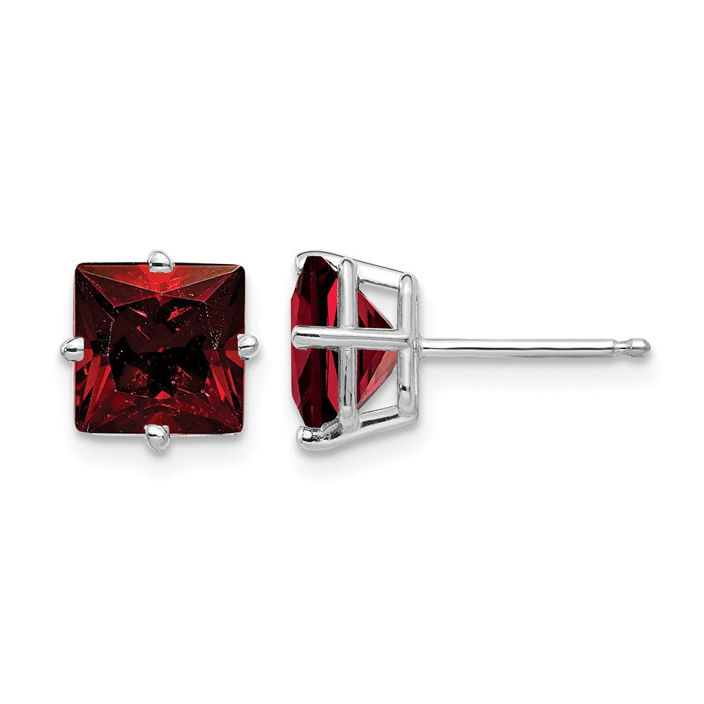 14k White Gold 7mm Princess Cut Garnet Earrings