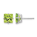 14k White Gold 7mm Princess Cut Peridot Earrings