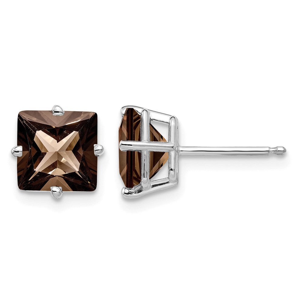 14kw 7mm Square Smoky Quartz Earrings