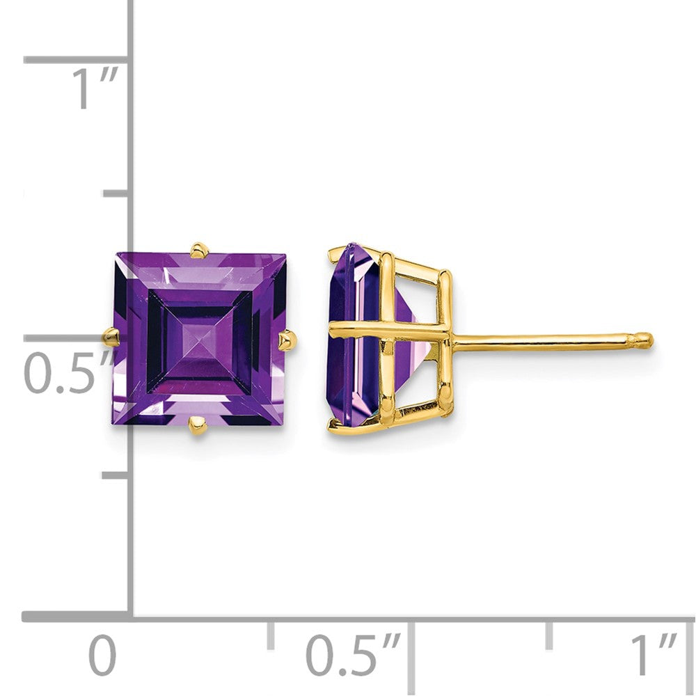 14k 8mm Square Step Cut Amethyst Earrings