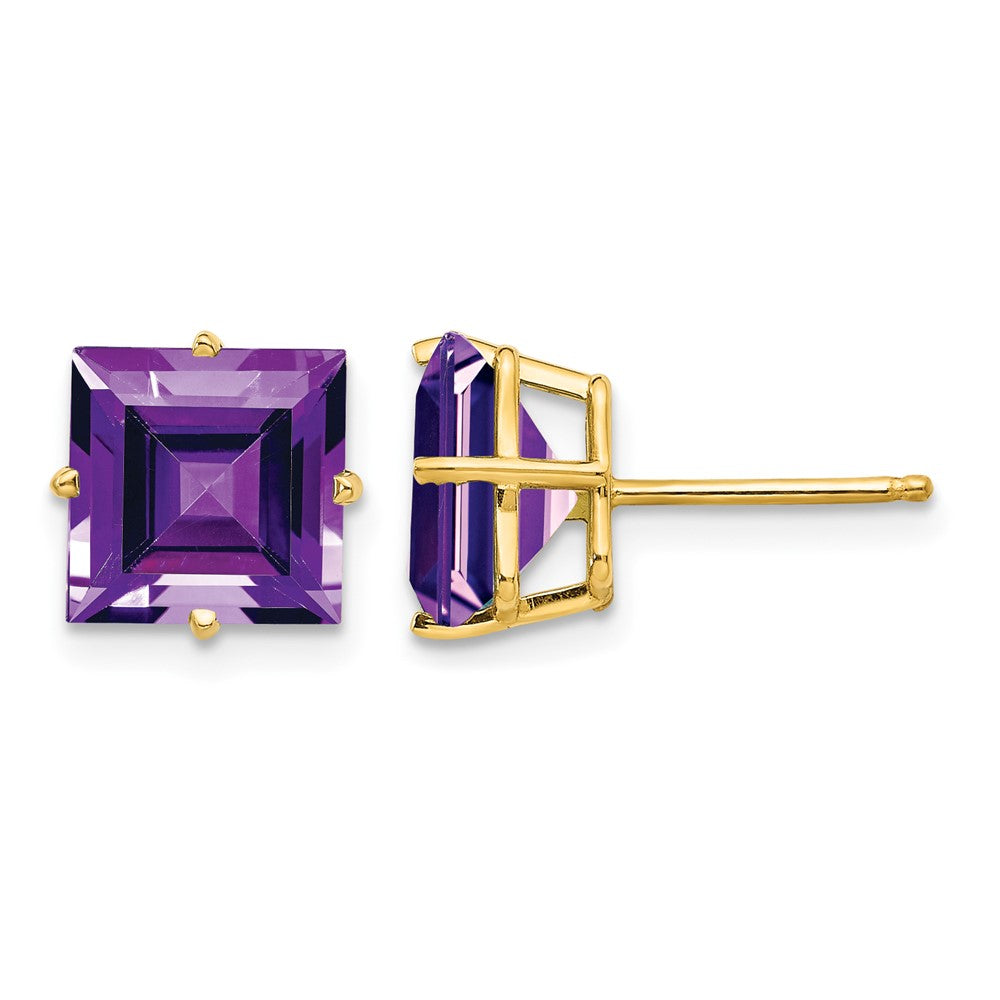 14k 8mm Square Step Cut Amethyst Earrings