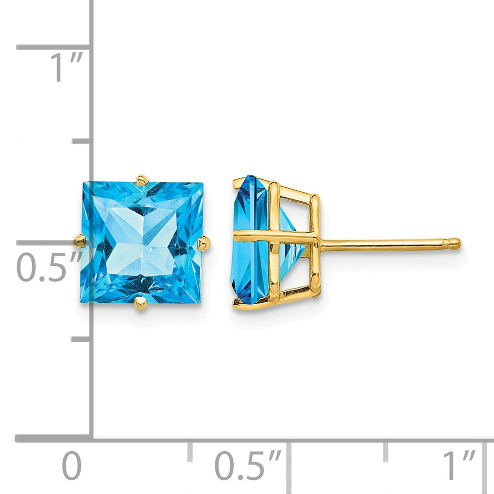 14k 8mm Square Step Cut Blue Topaz Earrings
