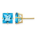 14k 8mm Square Step Cut Blue Topaz Earrings