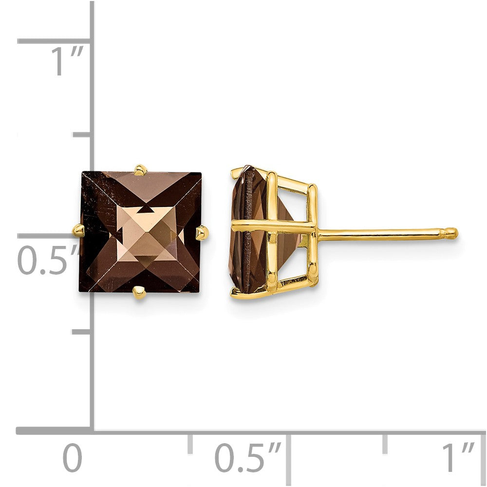 14k 8mm Square Checker-Cut Smoky Quartz Earrings