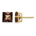 14k 8mm Square Checker-Cut Smoky Quartz Earrings
