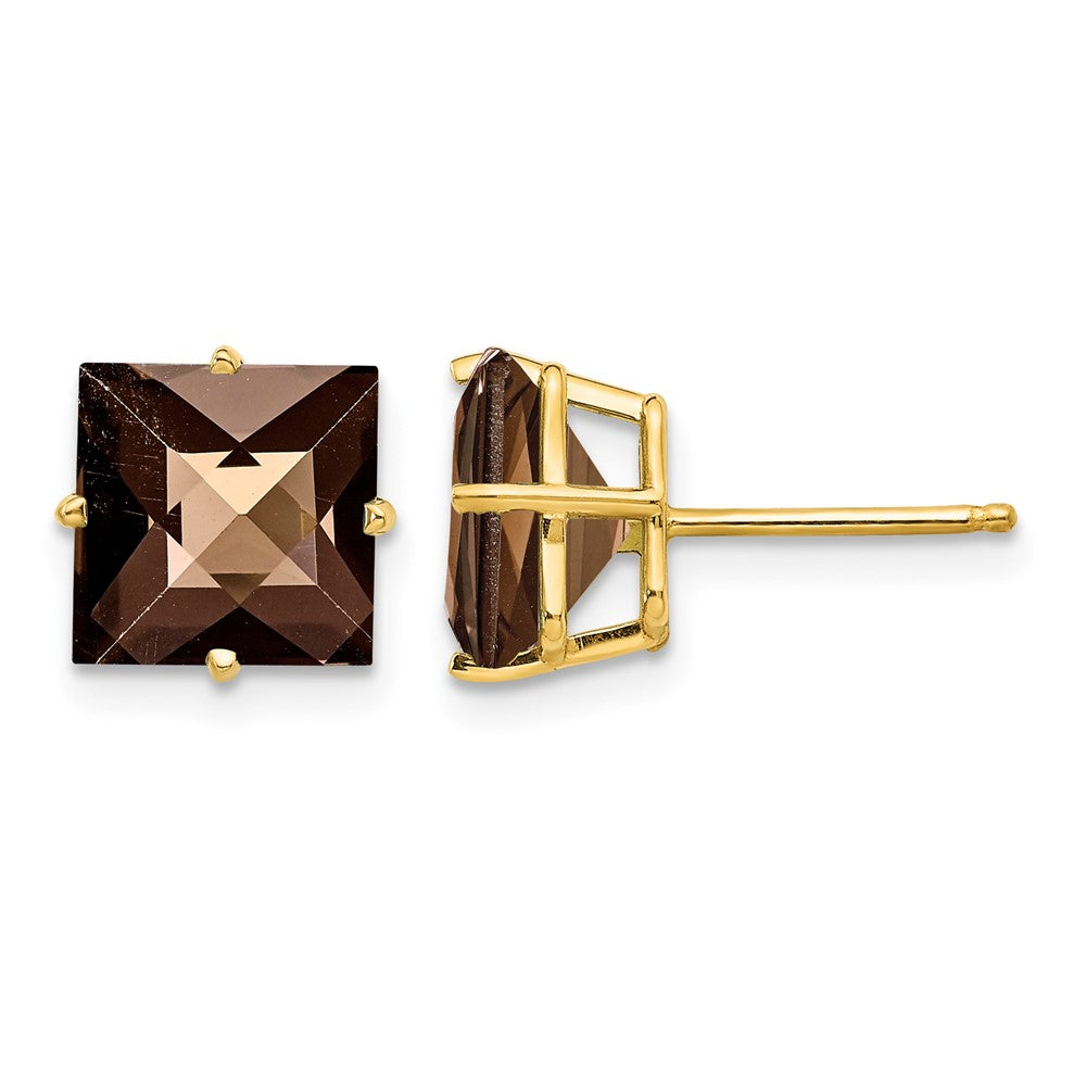 14k 8mm Square Checker-Cut Smoky Quartz Earrings