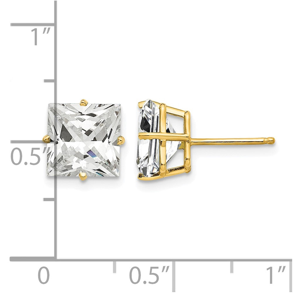 14k 8mm Princess Cut Cubic Zirconia Earrings