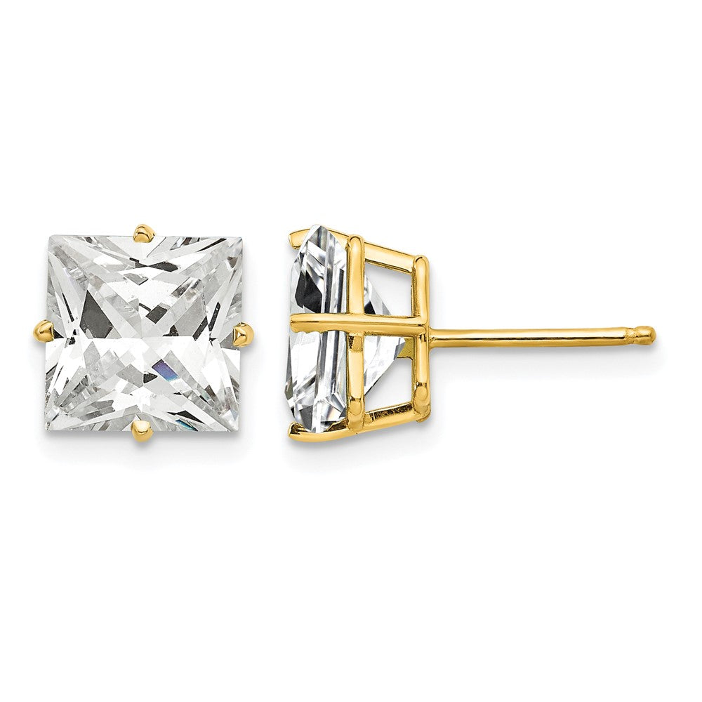 14k 8mm Princess Cut Cubic Zirconia Earrings