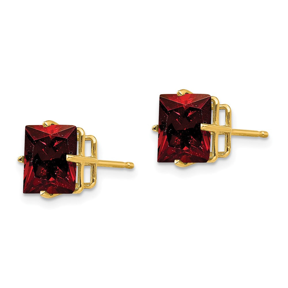 14k 8mm Princess Cut Garnet Earrings