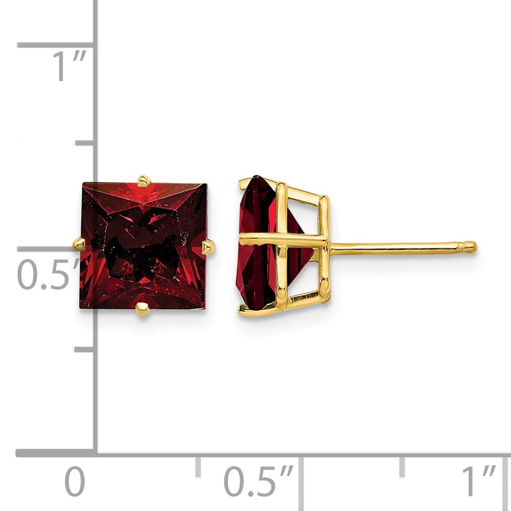 14k 8mm Princess Cut Garnet Earrings
