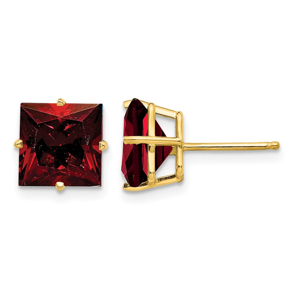 14k 8mm Princess Cut Garnet Earrings