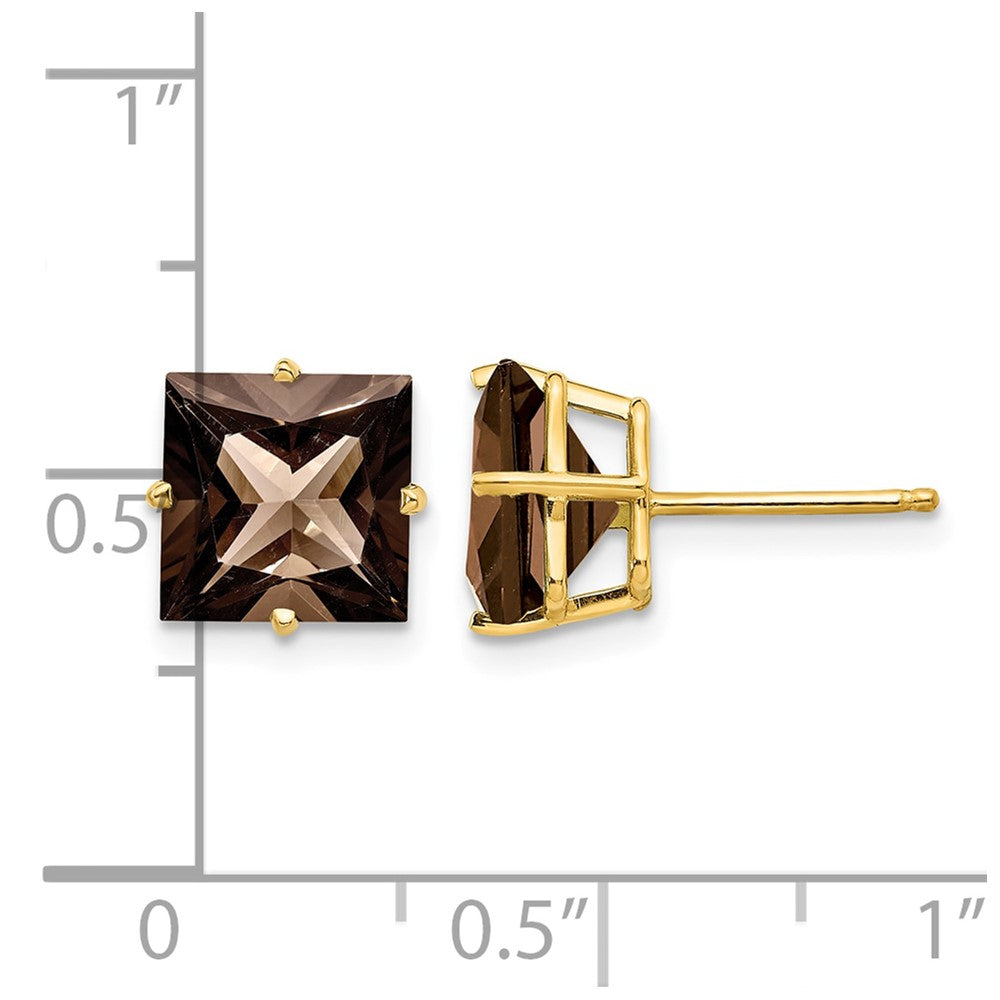 14k 8mm Square Smoky Quartz Earrings