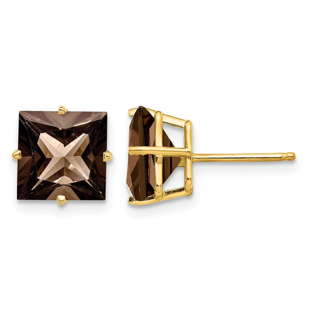 14k 8mm Square Smoky Quartz Earrings