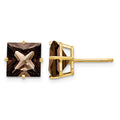 14k 8mm Square Smoky Quartz Earrings