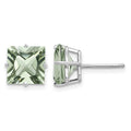 14kw Princess 4-Prong 8.0mm Green Quartz Earrings