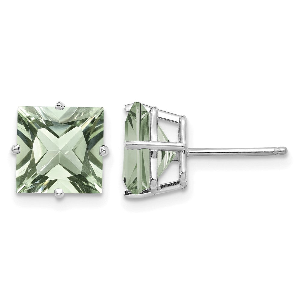14kw Princess 4-Prong 8.0mm Green Quartz Earrings