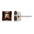 14kw Princess 4-Prong 8.0mm Checker-Cut Smoky Quartz Earrings