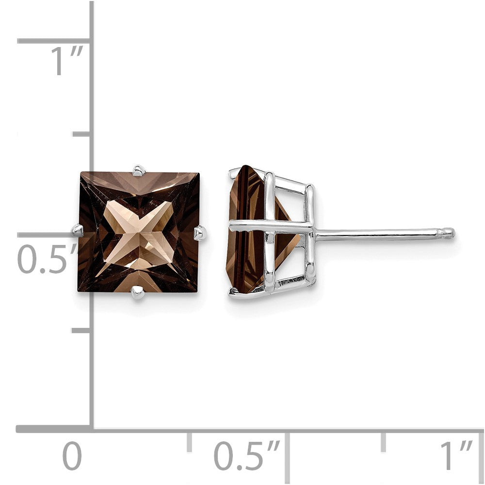 14kw Princess 4-Prong 8.0mm Smoky Quartz Earrings