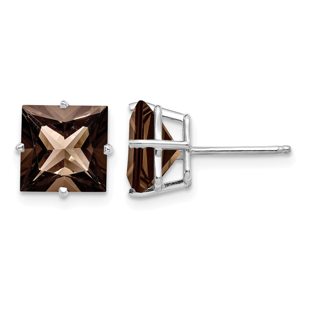 14kw Princess 4-Prong 8.0mm Smoky Quartz Earrings