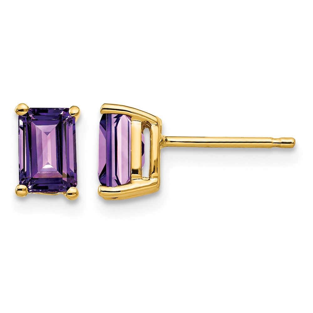 14k 6x4mm Emerald Cut Amethyst Earrings