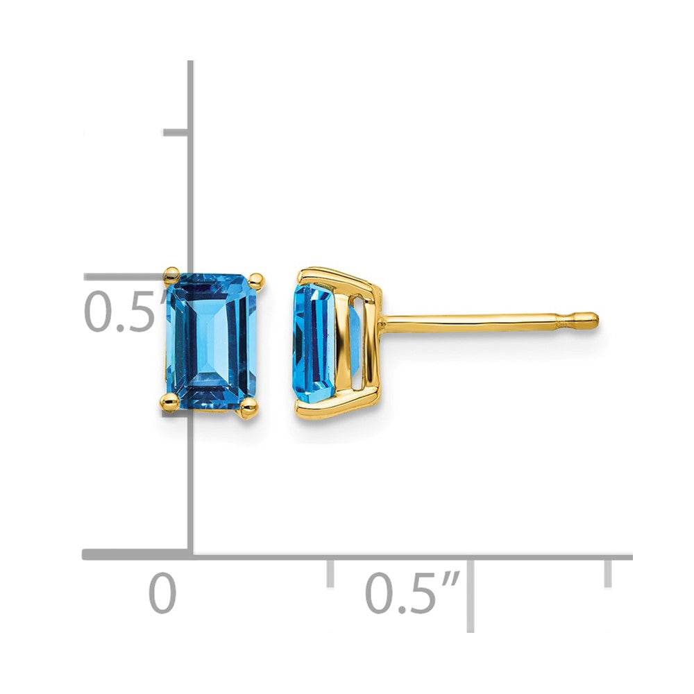 14k 6x4mm Emerald Cut Blue Topaz Earrings